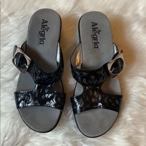 Alegria black leather laser cut sandals Size 6.5